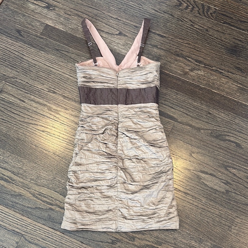 Elegant Ruched Dress in Taupe and Brown by BCBG Maxazria (size 0) - Picture 4 of 5